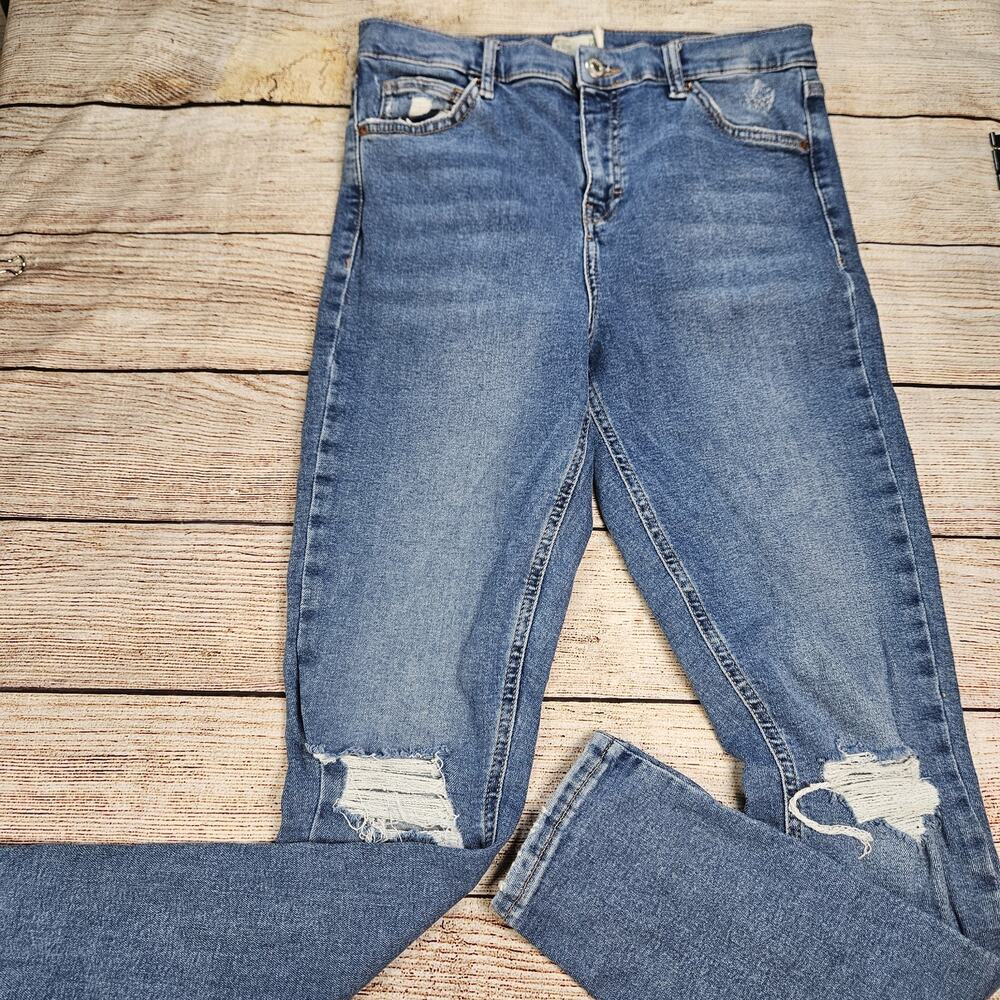 Topshop Jeans Womens 30 Jamie High Rise Skinny Cropped Distressed Stretchy Denim